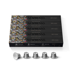 Nespresso Buenos Aires Lungo pod close-up shows light roast with popcorn notes for a smooth lungo.