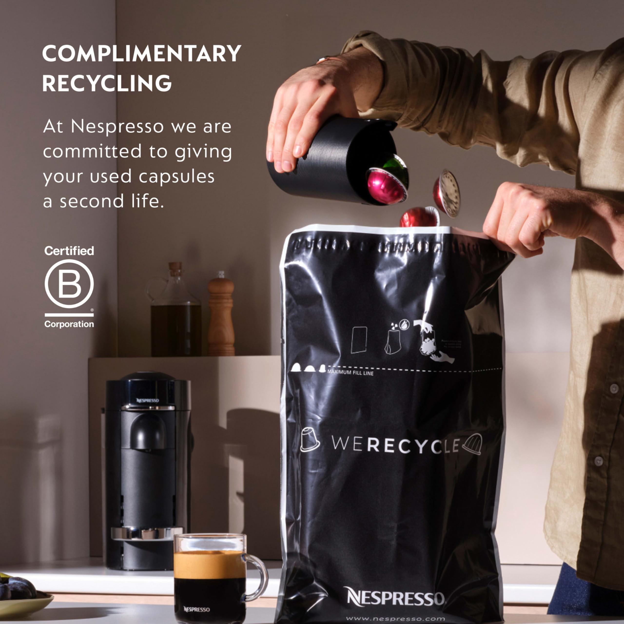 Sustainability badge and recyclable aluminum capsules for Capriccio
