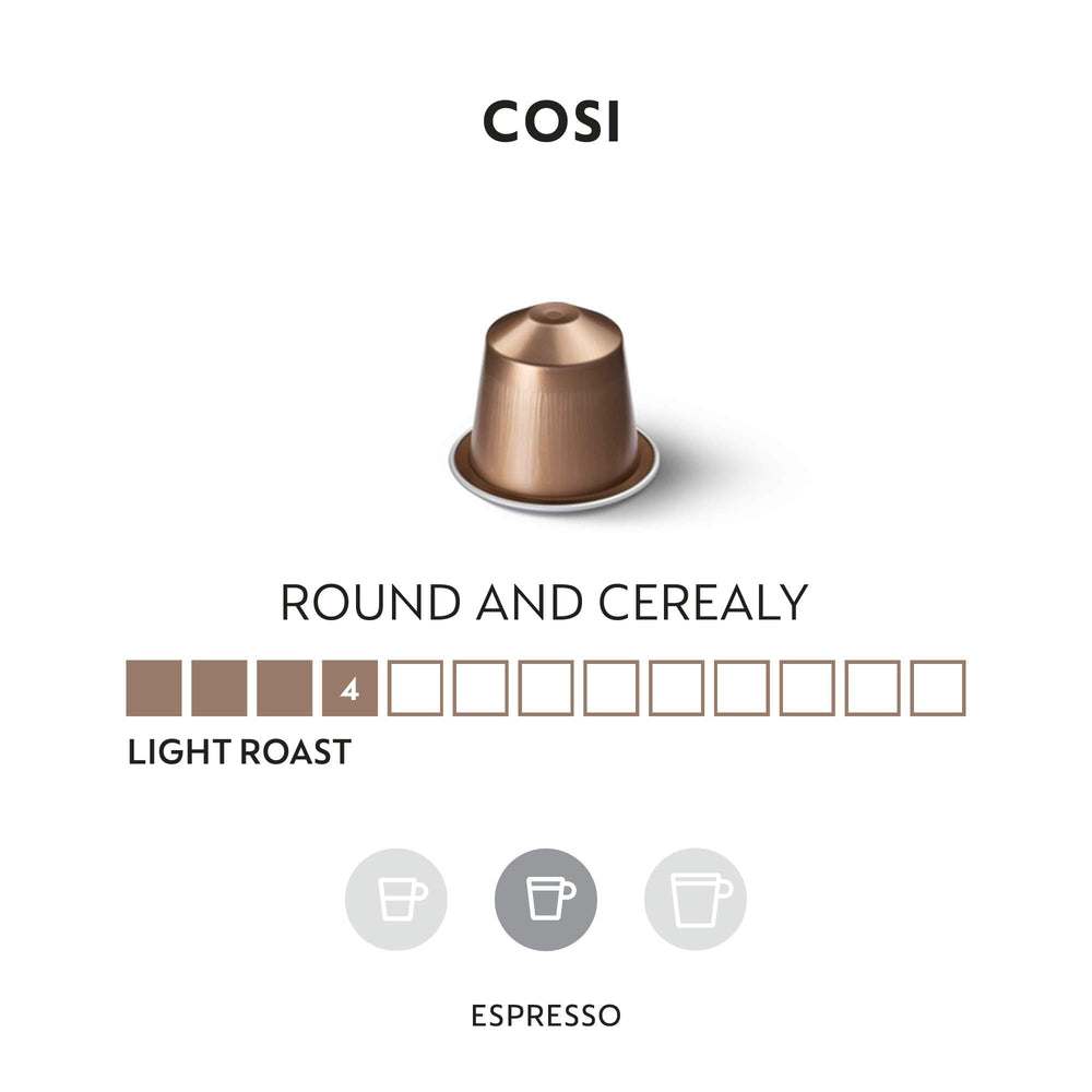 Close-up of Nespresso Cosi capsule lid emphasizing freshness.