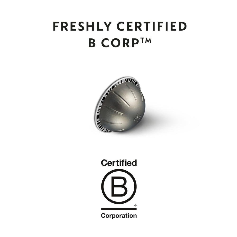 Nespresso Fortado Gran Lungo aluminum capsule emphasizing sustainability and freshness.