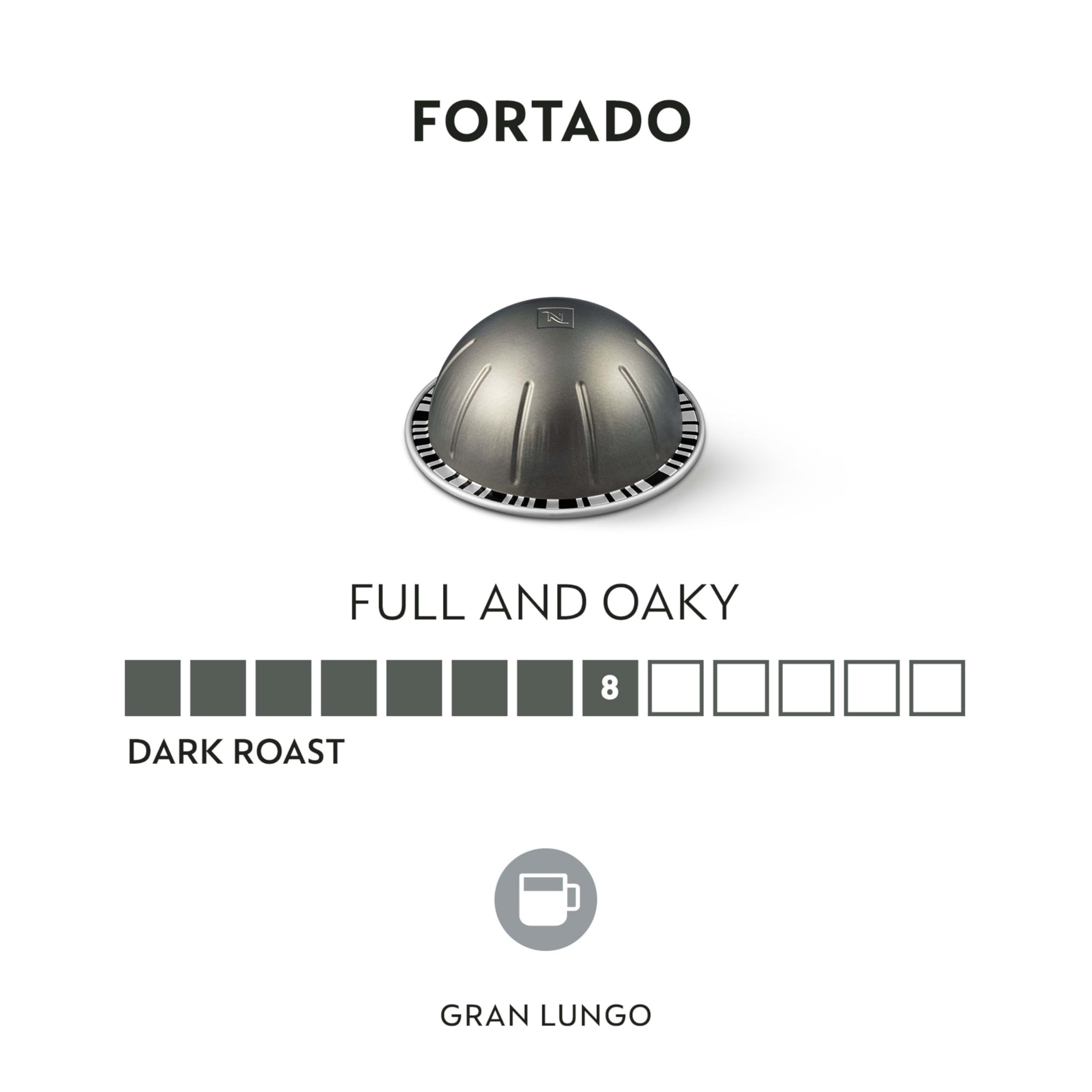 Nespresso Fortado Gran Lungo packaging box suitable for Vertuo machines.