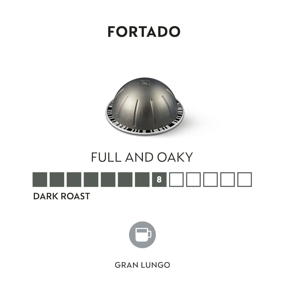 Nespresso Fortado Gran Lungo packaging box suitable for Vertuo machines.