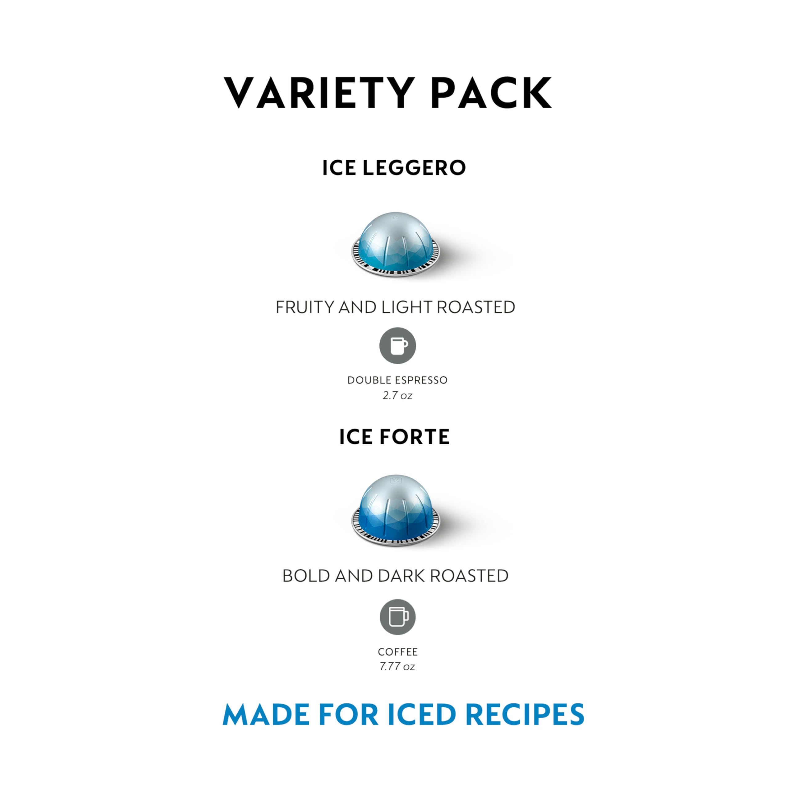 Nespresso Ice Forte pod over ice, bold iced coffee flavor