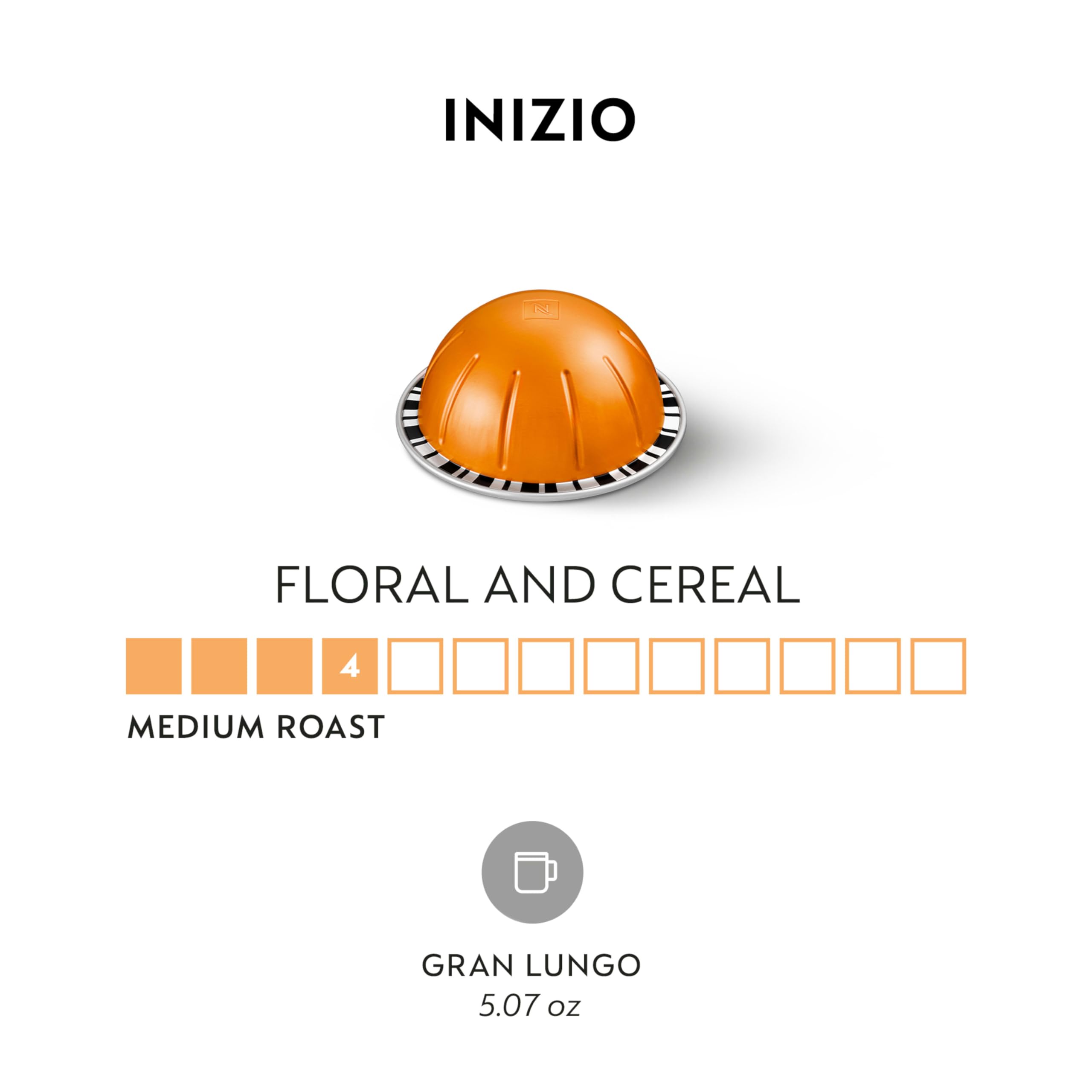 Nespresso Inizio cup shows crema and rich body with floral and cereal hints.