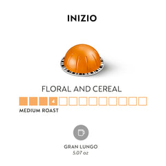 Nespresso Inizio cup shows crema and rich body with floral and cereal hints.