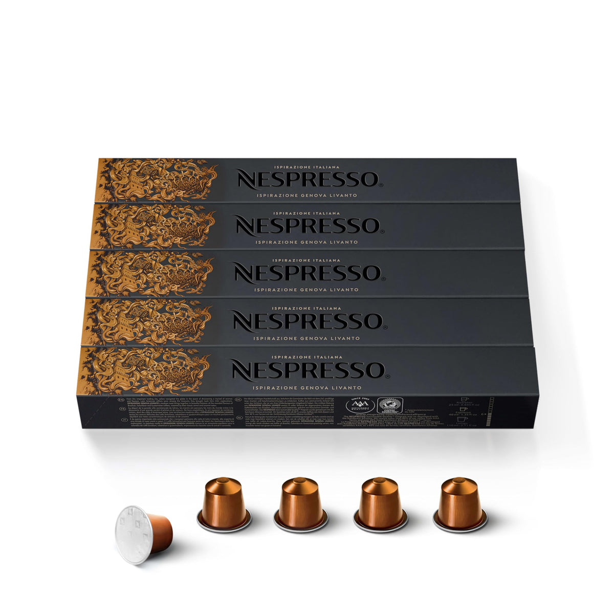 Nespresso Livanto original line pack shot showing a smooth espresso ready to brew