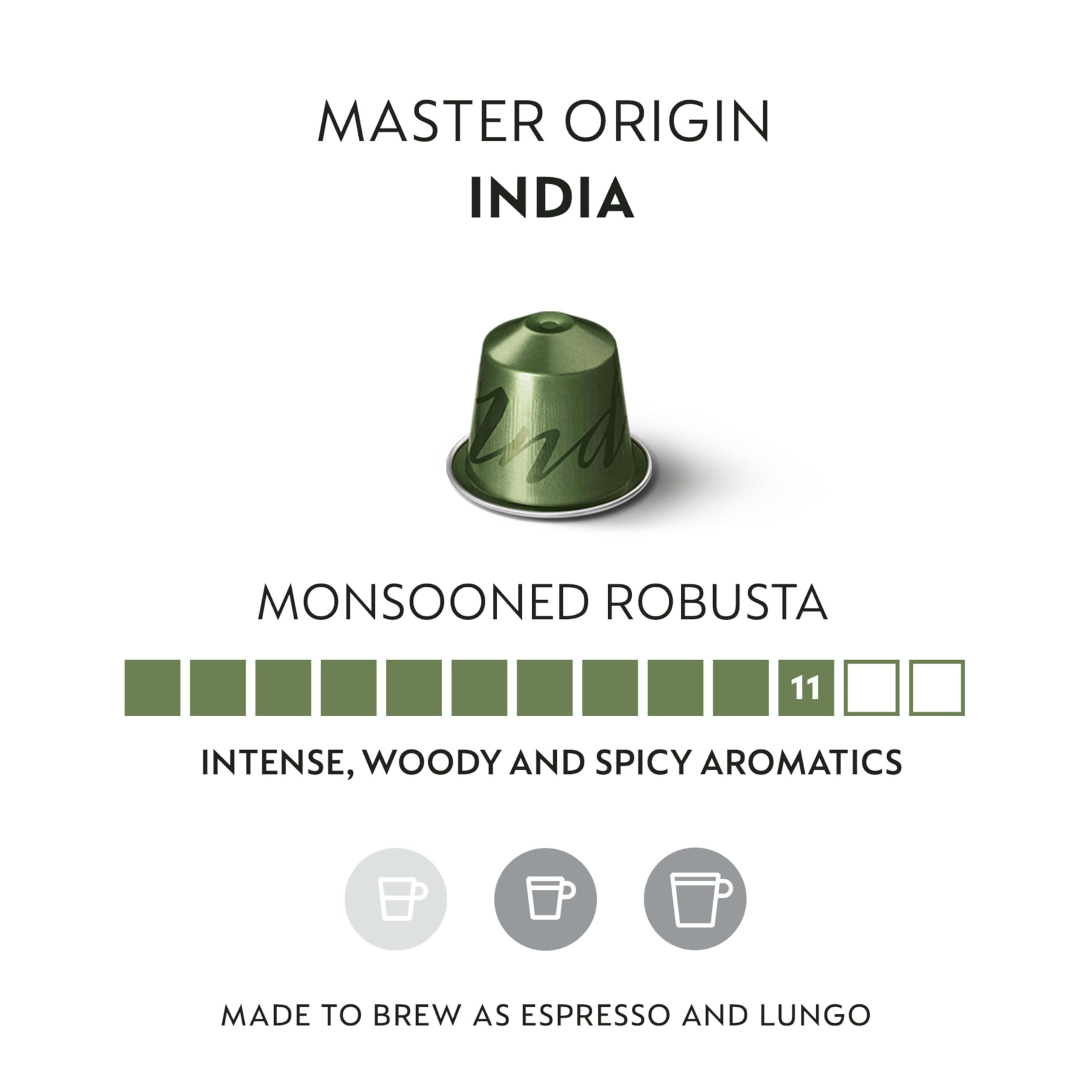Nespresso Original India Master Origin aluminum capsule close-up highlighting recyclability.