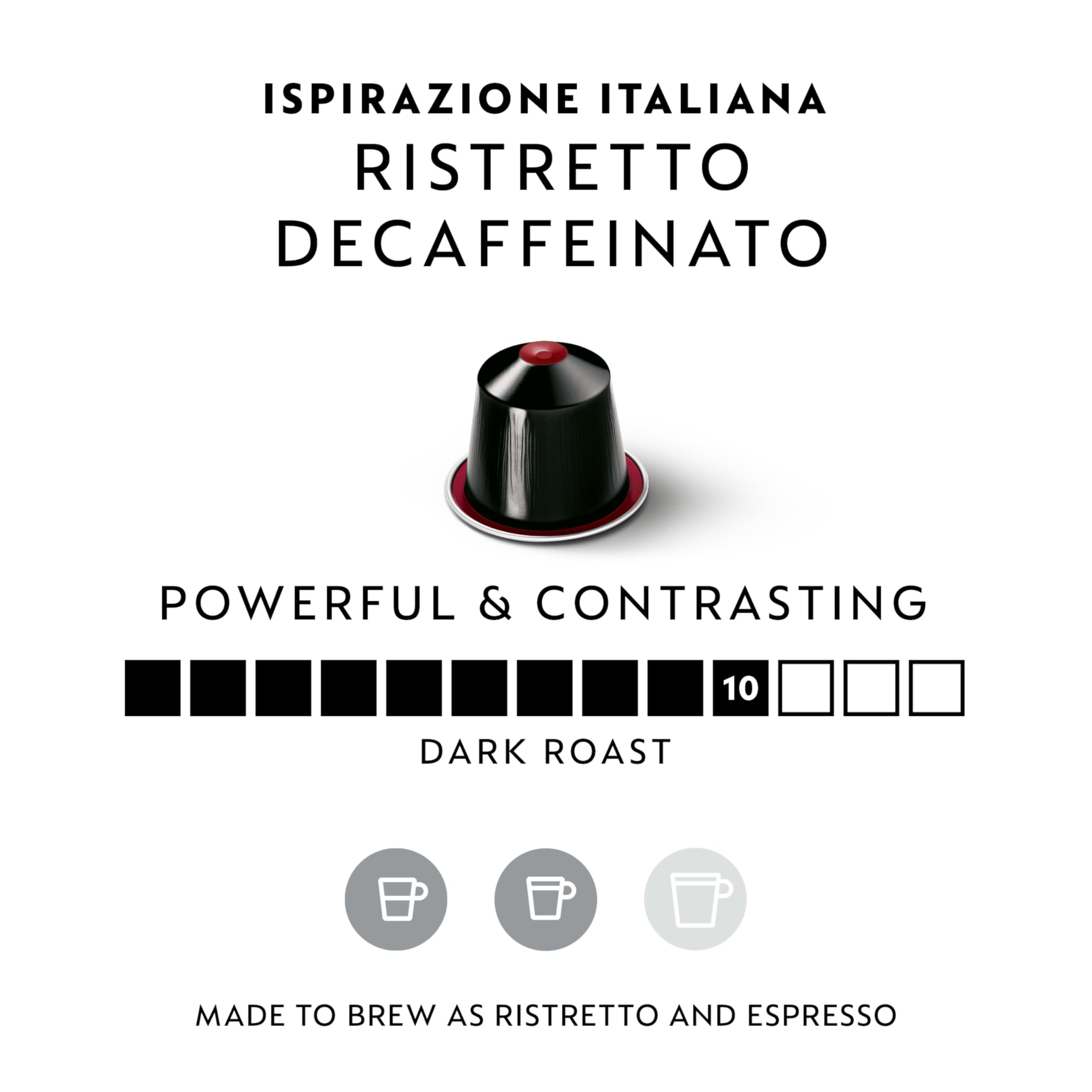 Nespresso Ristretto Decaffeinato capsules closeup highlighting bold roast aroma