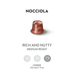 Nespresso Original Nocciola cup with crema, highlighting the nutty aroma.
