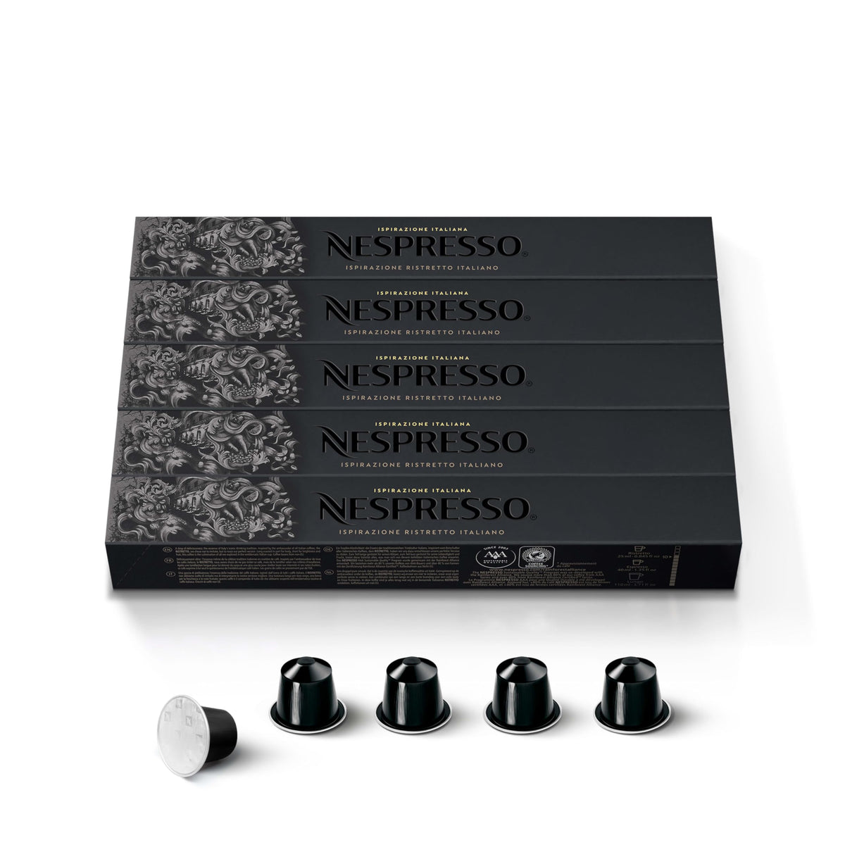 Nespresso Original Ristretto Intenso pack showing 50 capsules for bold home espresso