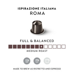 Nespresso Roma Intenso capsule close-up highlighting aroma and robust flavor.