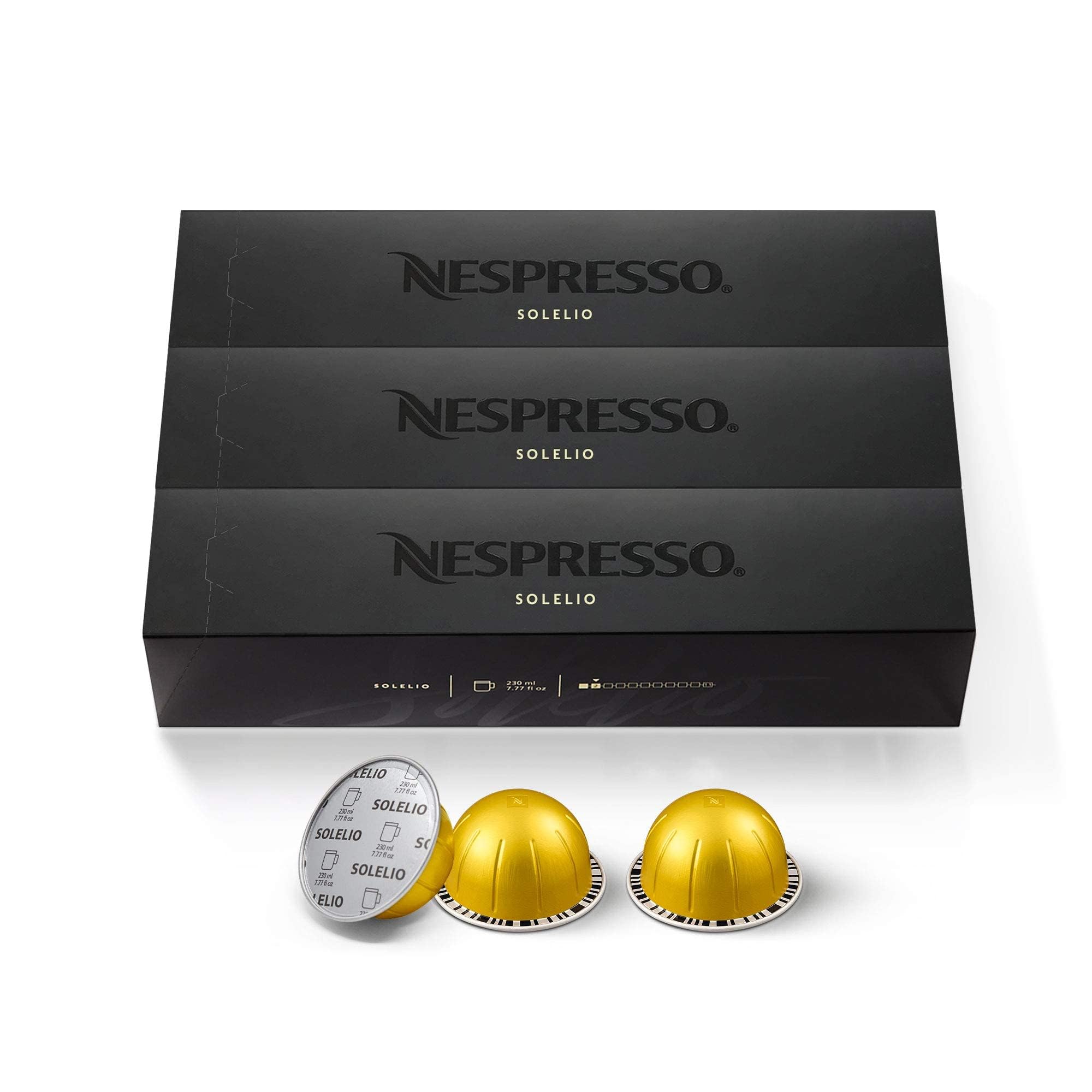 Nespresso Solelio Vertuo packshot showing capsules for a mild, fruity morning
