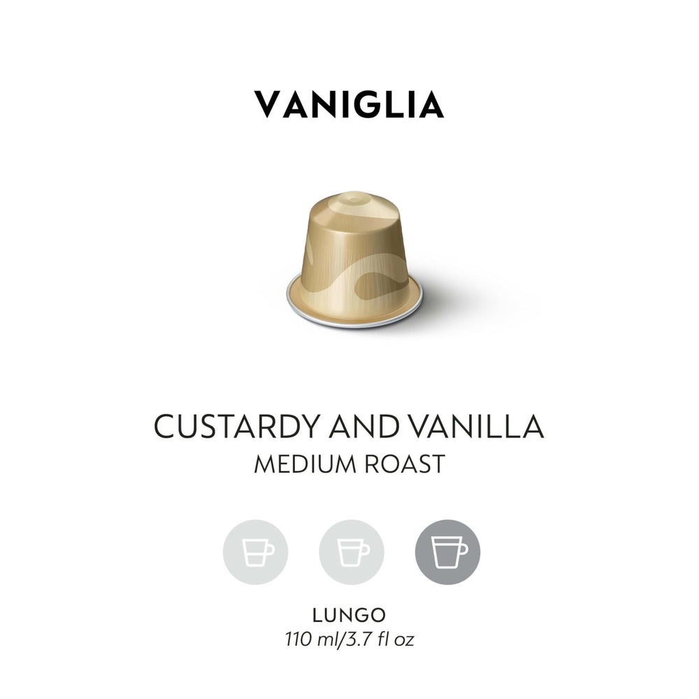 Close-up of Nespresso Vaniglia capsules for quick brewing.