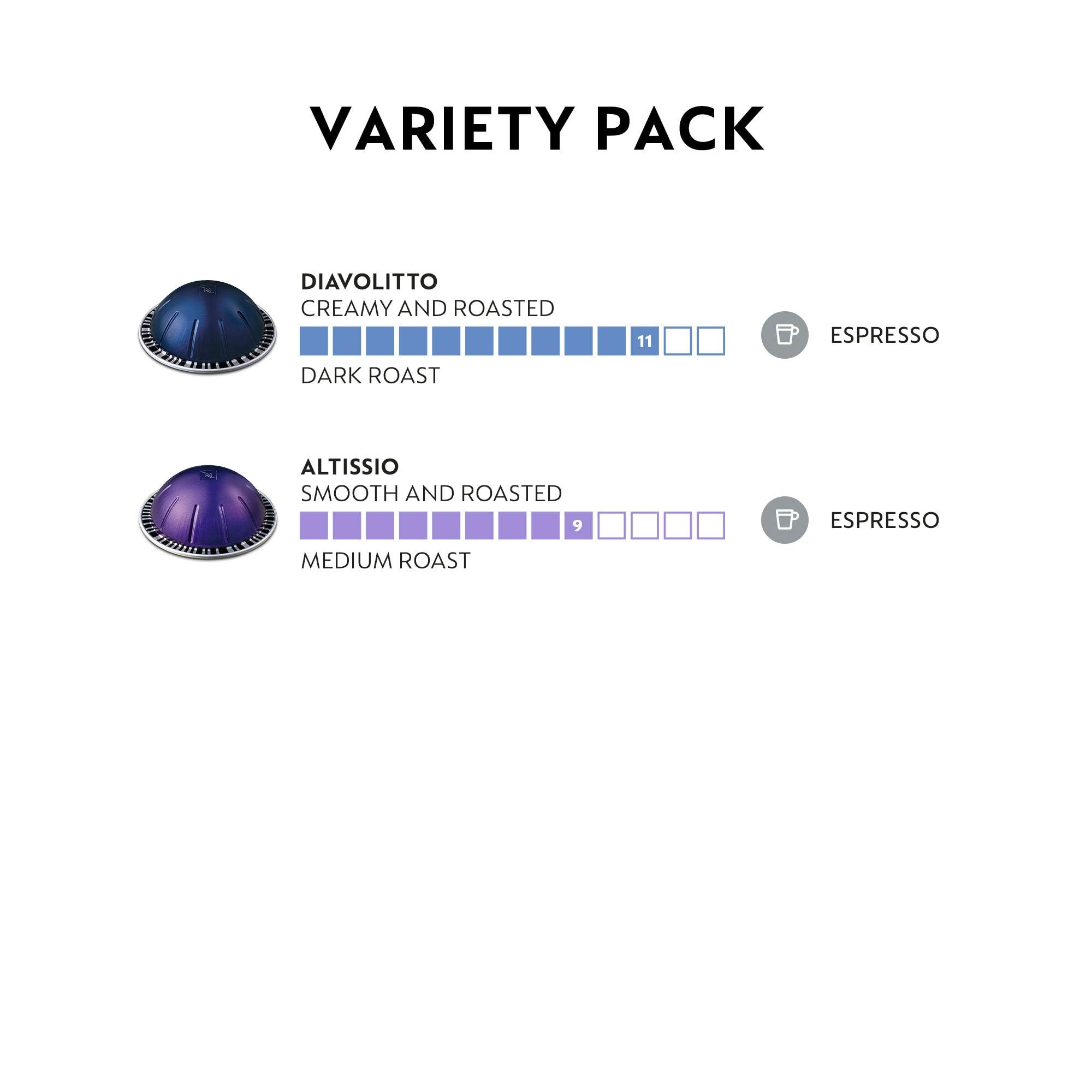 Nespresso Vertuo Altissio capsules for a full-bodied, creamy espresso.