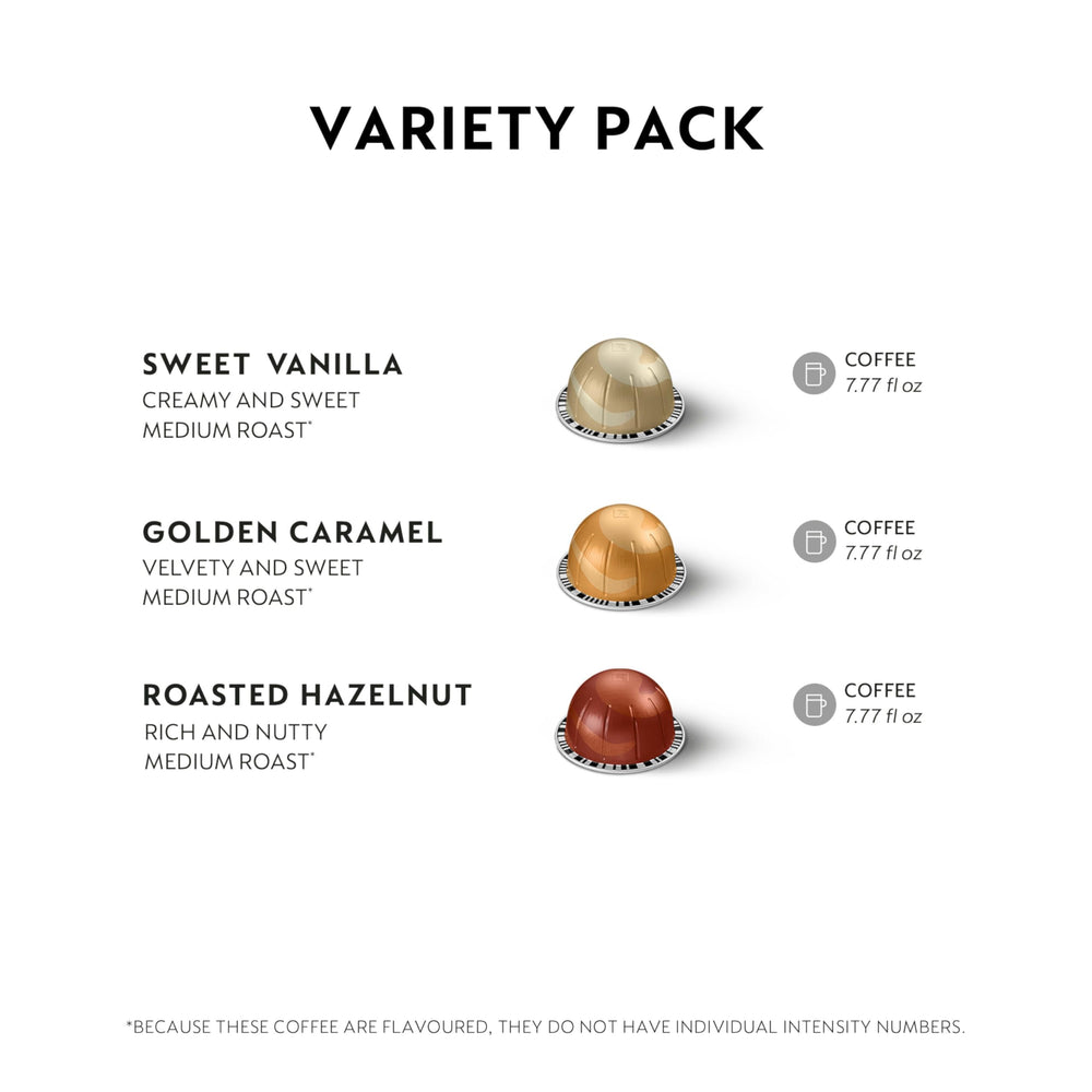 Nespresso Vertuo Golden Caramel capsules close-up with biscuity caramel aroma
