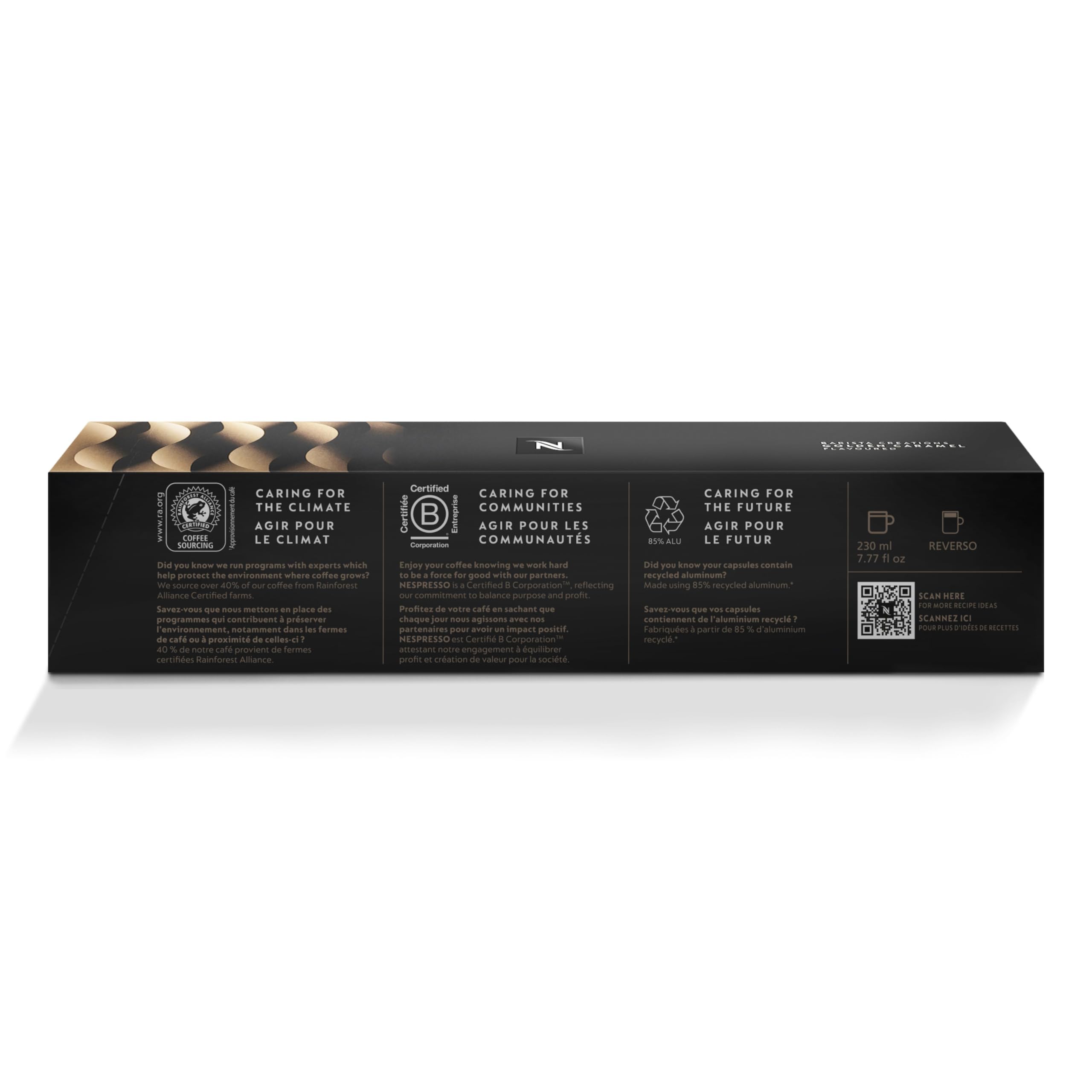 Nespresso Golden Caramel on a bright kitchen counter, inviting moment.