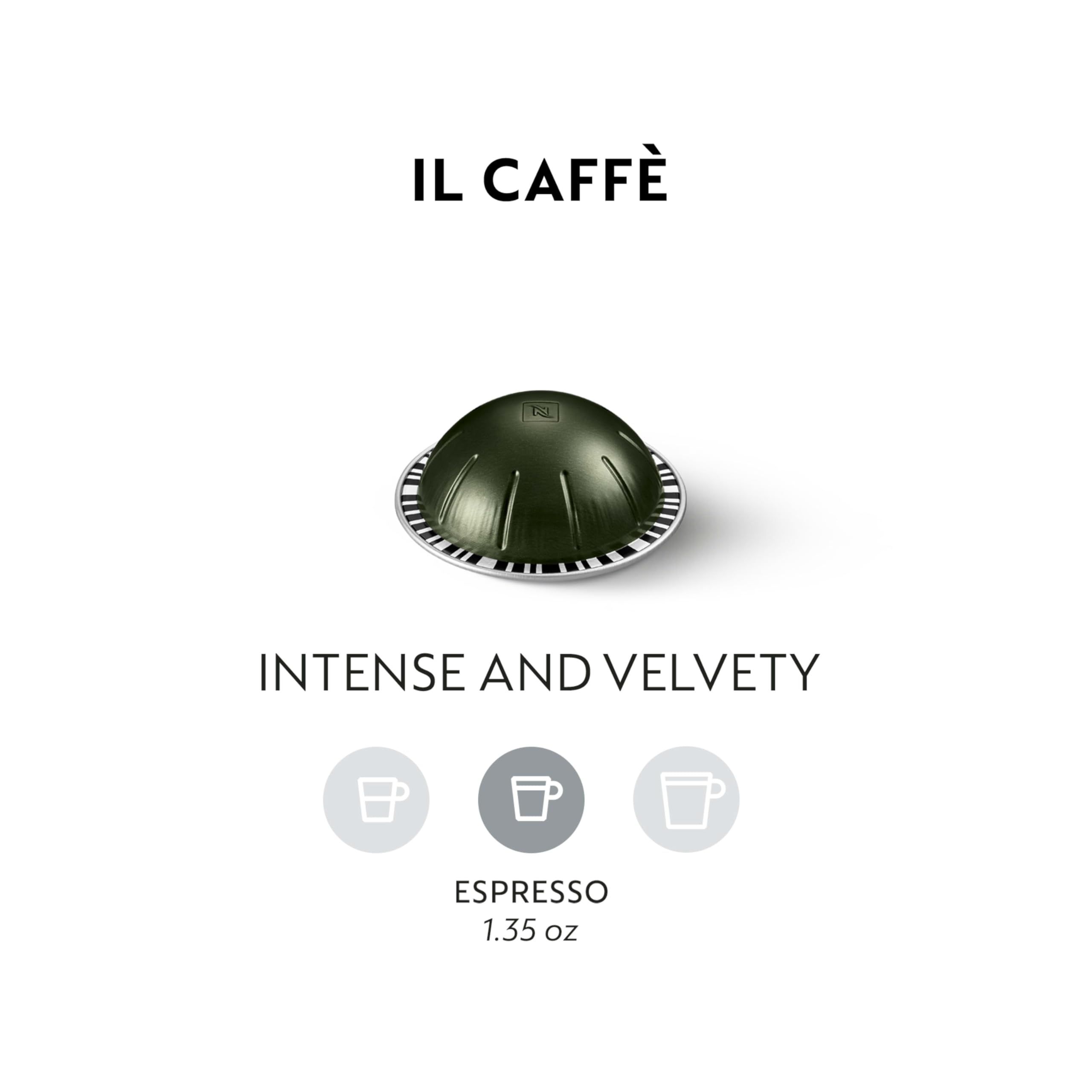 Nespresso Vertuo Il Caffè capsules close-up showing 50-count pack and premium roast
