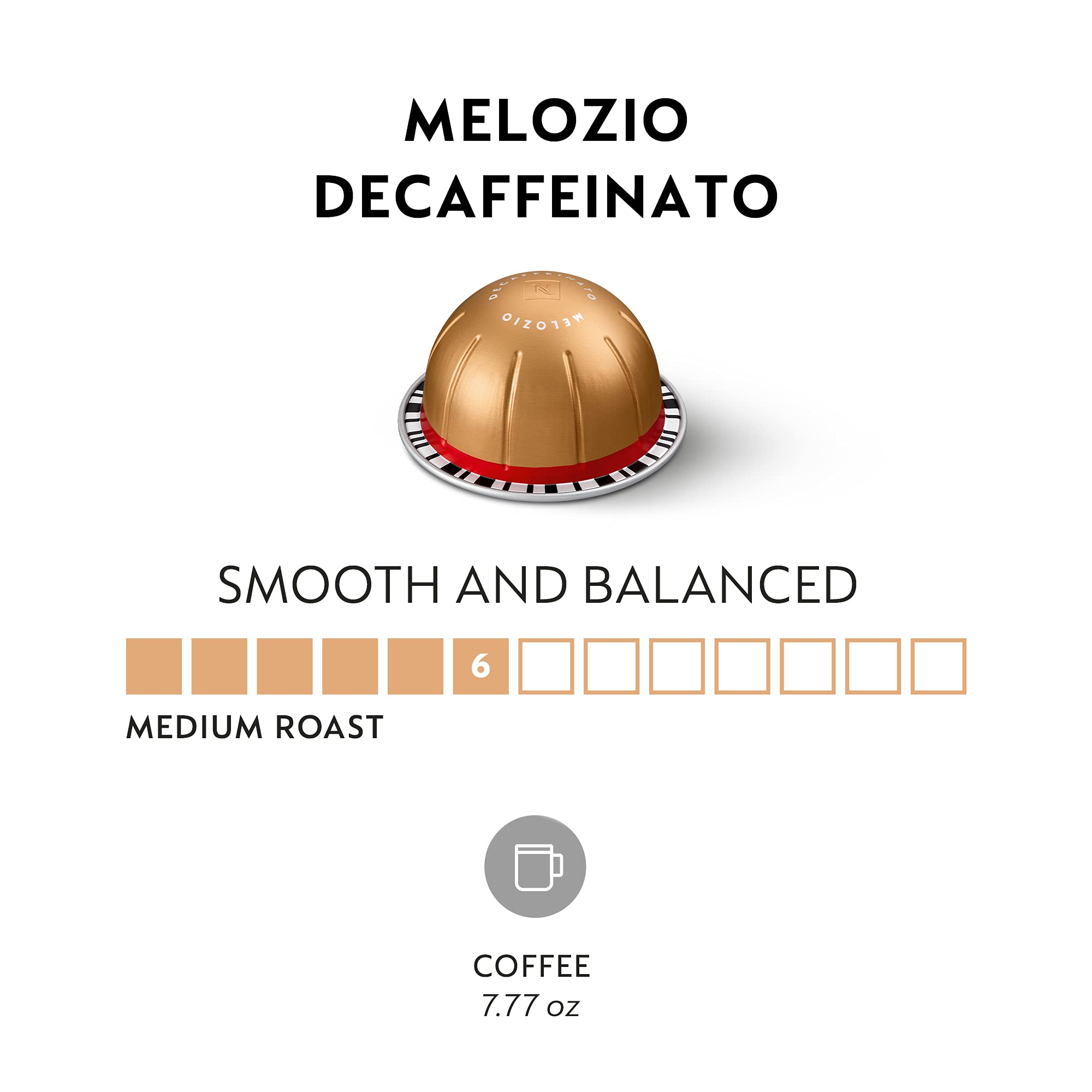 Melozio Decaffeinato brew in cup with light crema and honeyed notes.