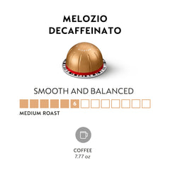 Melozio Decaffeinato brew in cup with light crema and honeyed notes.