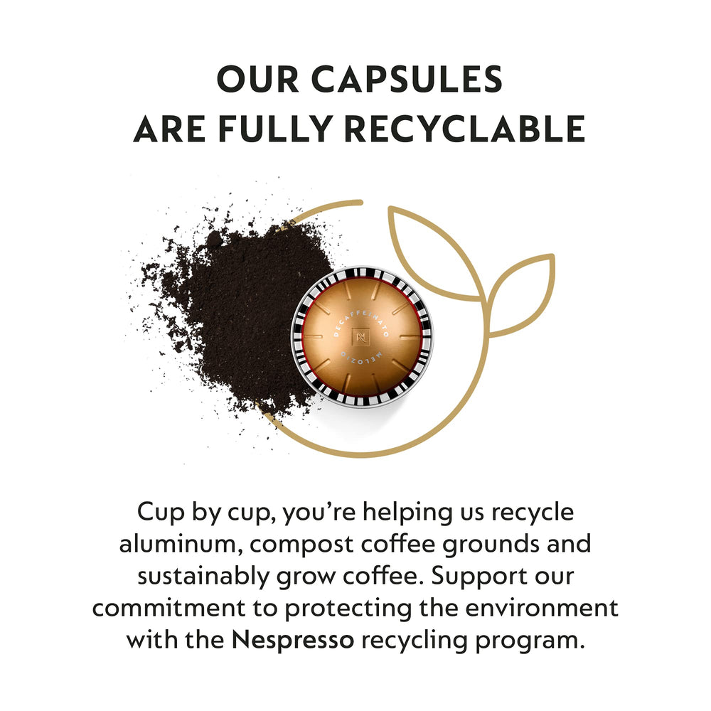 Melozio Decaffeinato helps sustainable choice via recyclable aluminum capsules.