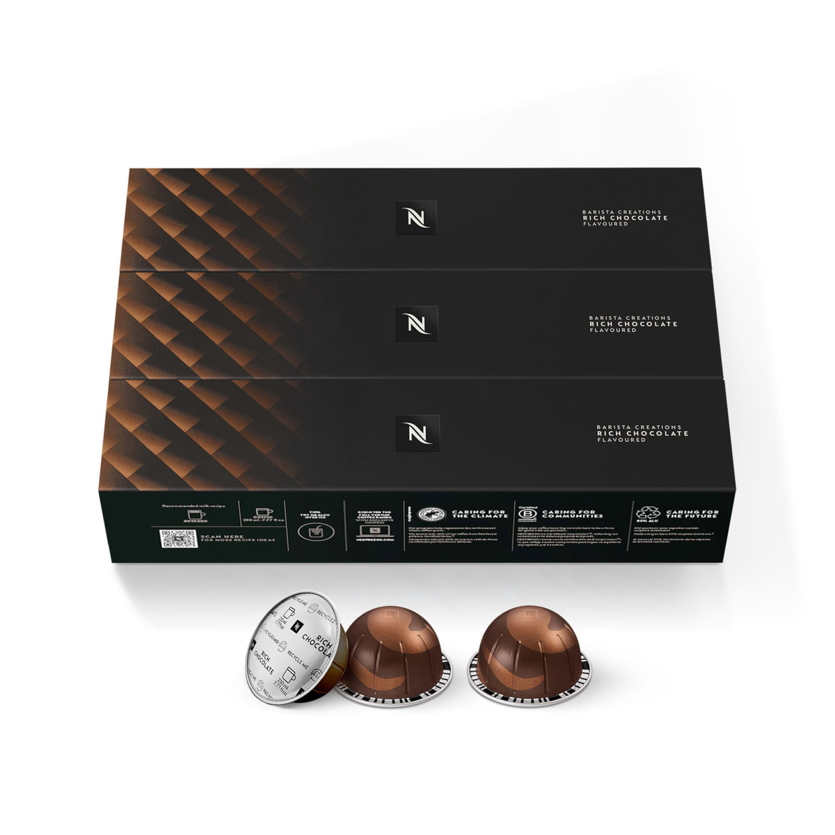Nespresso Vertuo Rich Chocolate capsule ready for a long, indulgent brew.