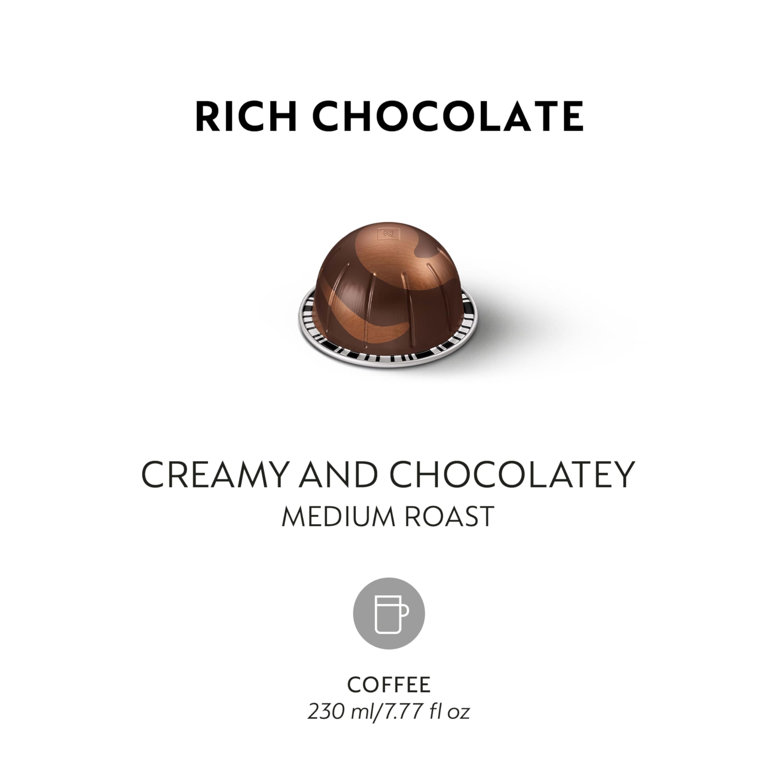 Nespresso Vertuo Rich Chocolate cup prepared to savor a chocolate-forward aroma.