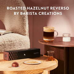 Nespresso Vertuo roasted hazelnut beans arranged evoke premium flavor cues.