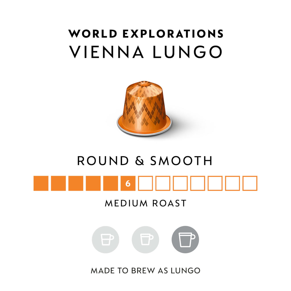 Nespresso Vienna Lungo packaging on display, signaling premium Original Line pods.