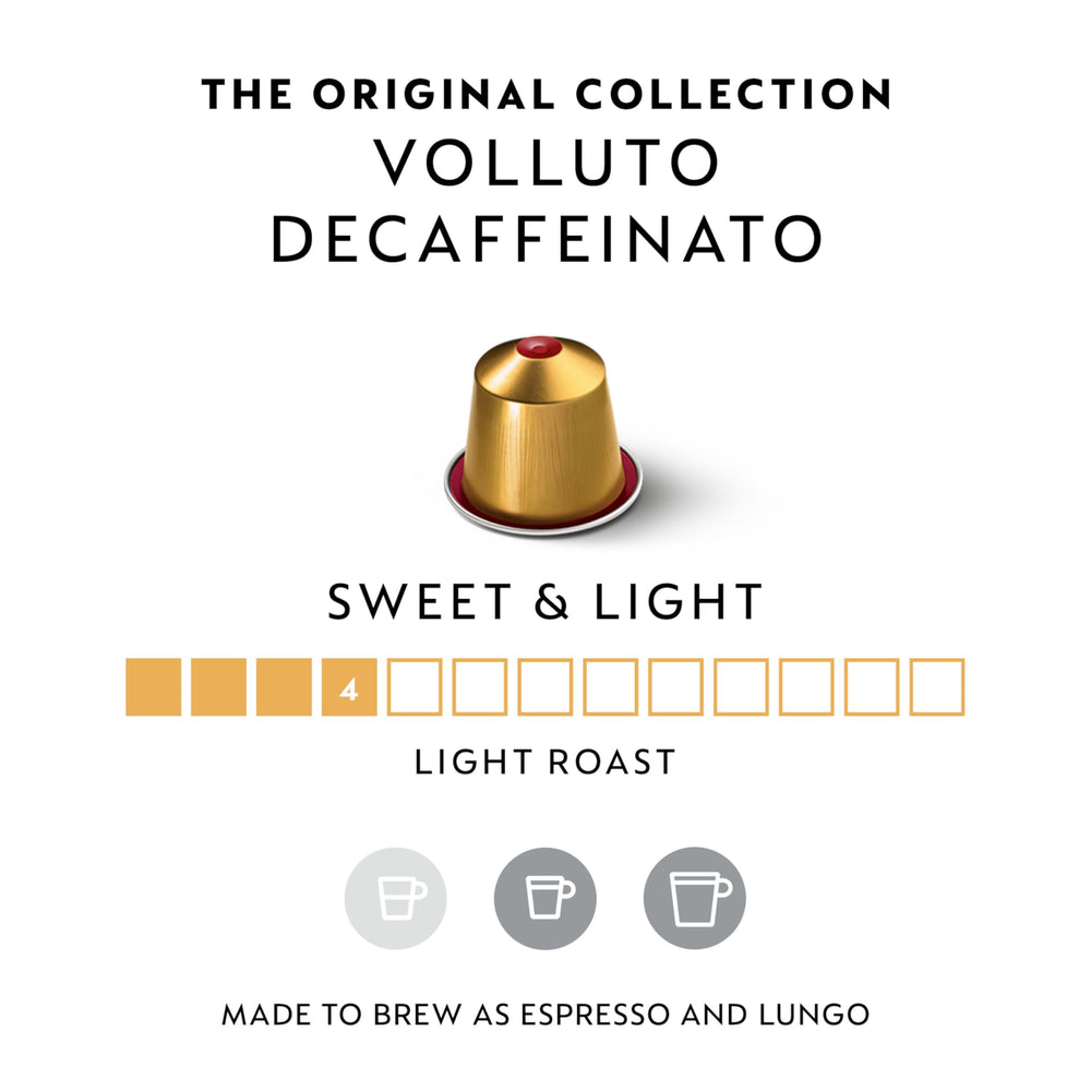 Nespresso Volluto Decaffeinato cup pour reveals smooth light espresso