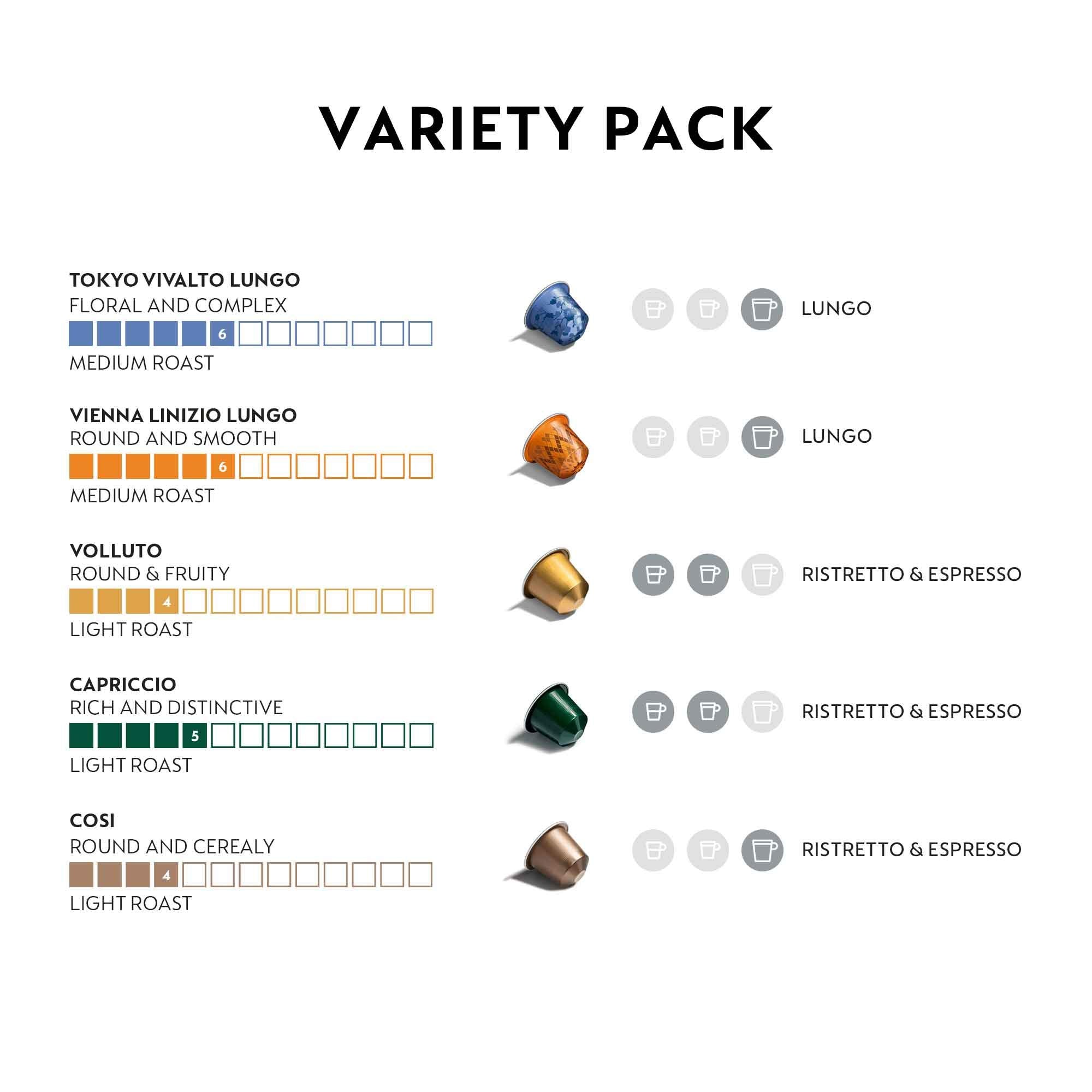 Nespresso Volluto espresso pods with sweet, light profile for balanced shots.