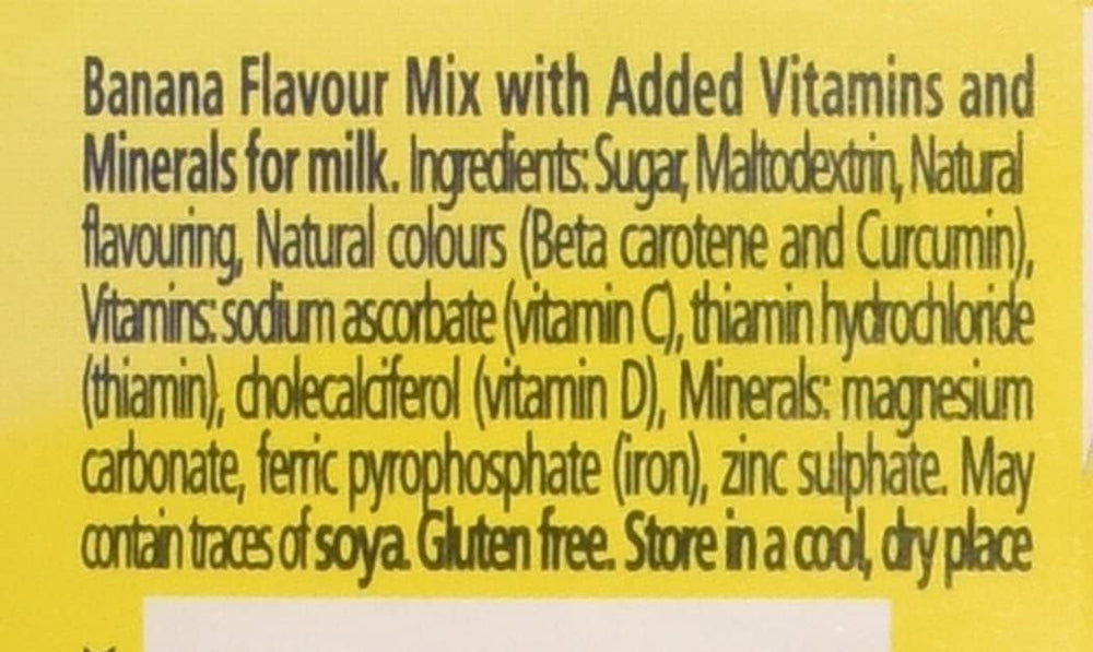 Nesquik Banana Flavour pour image demonstrating fast mix into milk for a creamy banana drink.