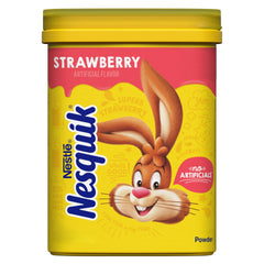 Nesquik strawberry powder canister front for easy pantry storage