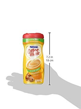 Nestle Coffee-Mate Sugar Free Hazelnut label closeup showing packaging and flavor notes