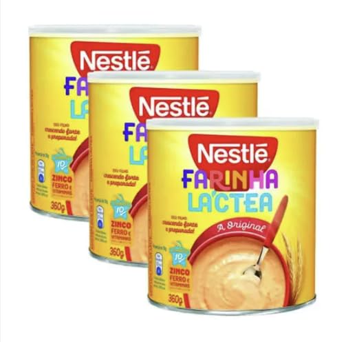 Nestlé Farinha Lactea 3x360g cans for quick, creamy porridge breakfasts.