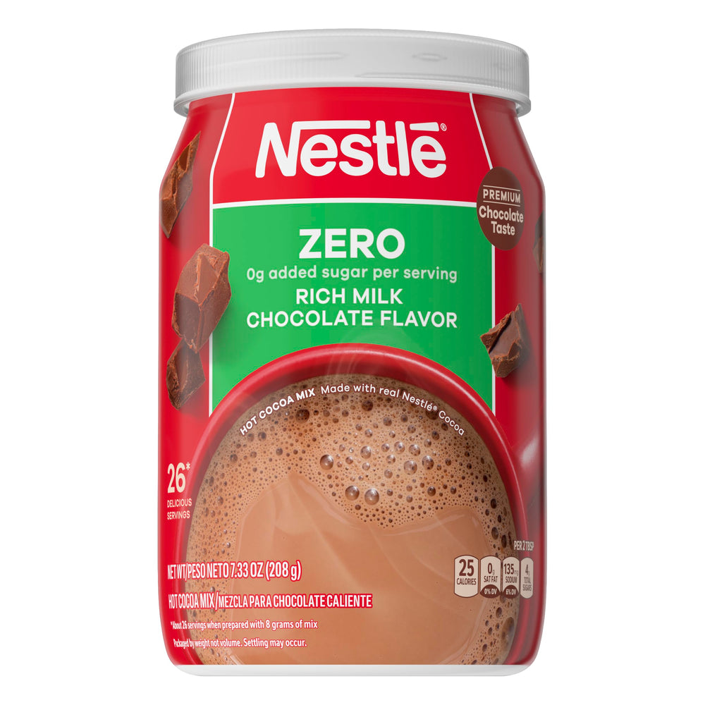 Nestle Hot Cocoa canister ready to mix for rich chocolate flavor.