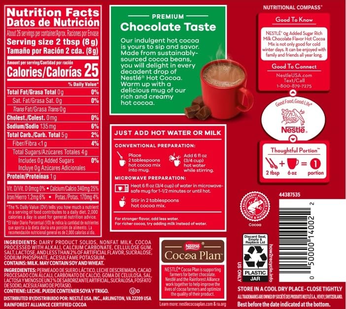 Pour Nestle Hot Cocoa powder into hot water for a quick drink.
