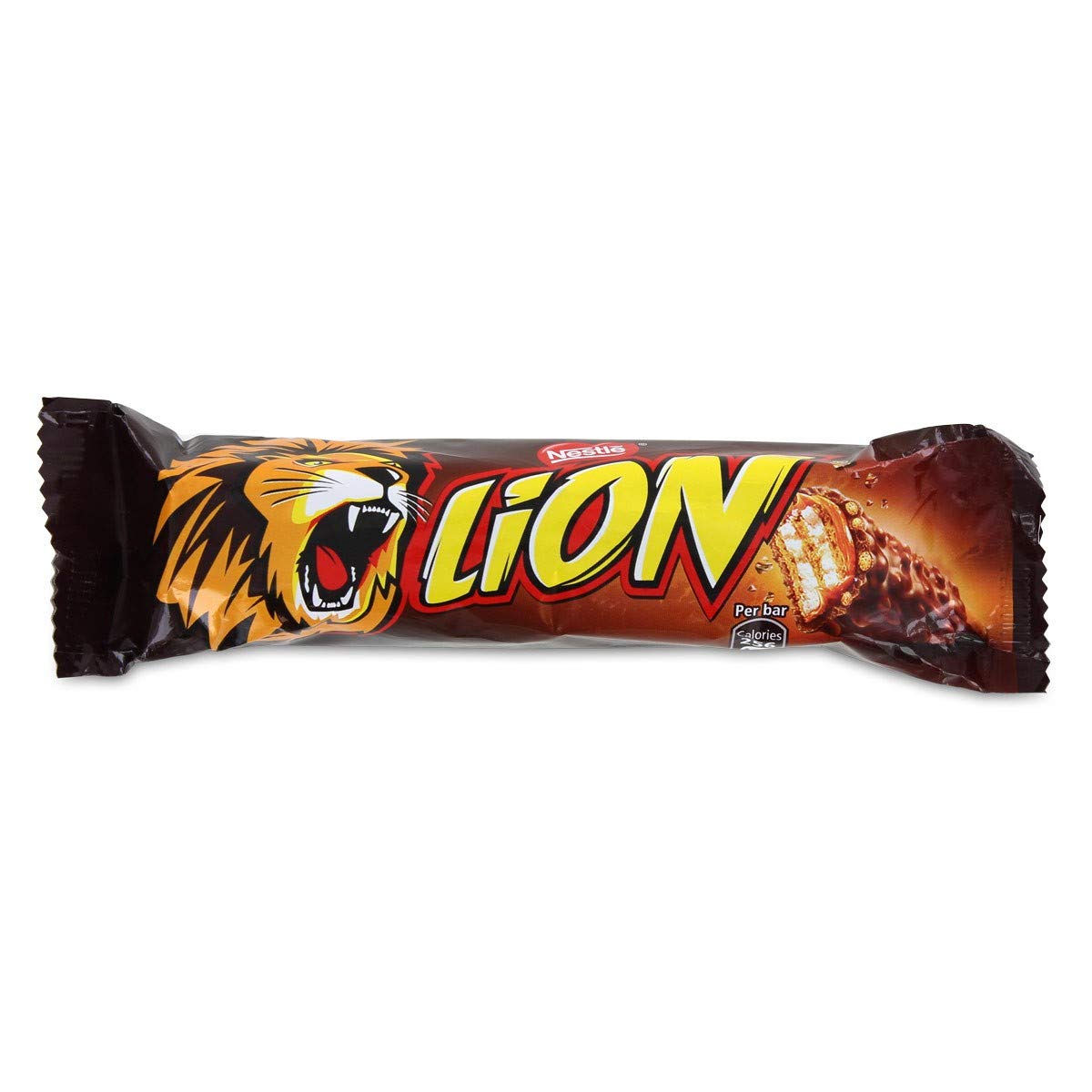 Nestle Lion Bar with crisp wafer and rice krispies, coated in chocolate for a tasty snack