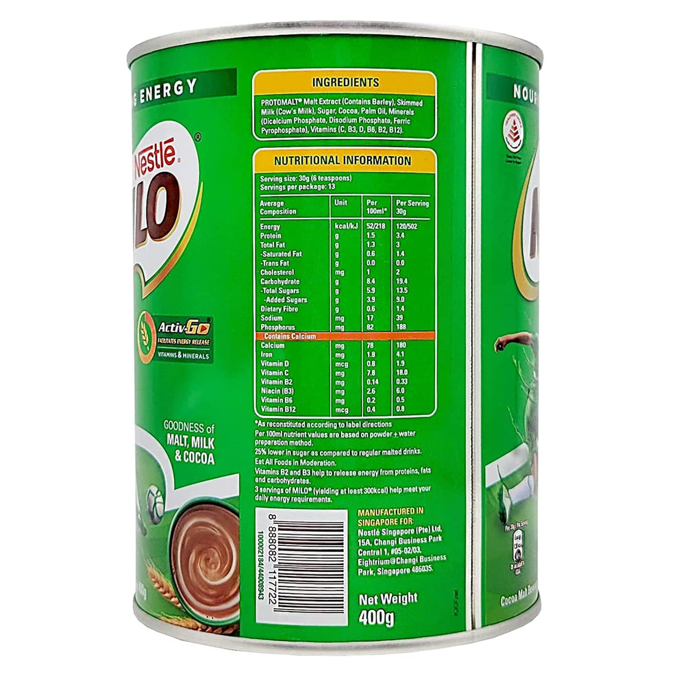 Nestlé Milo 400g container close up highlighting easy storage