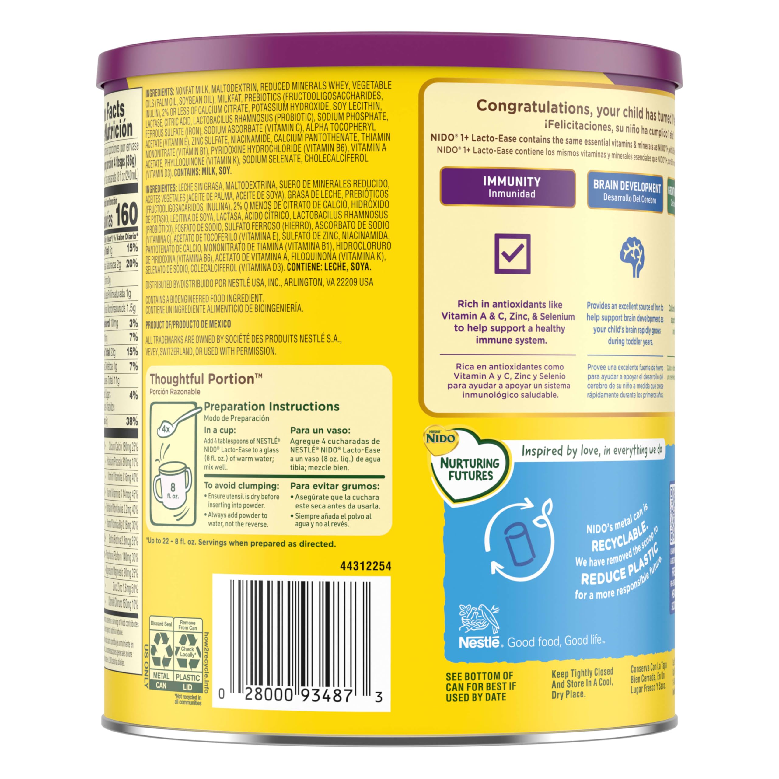 Shelf-stable packaging for NIDO Lacto-Ease on pantry shelf.