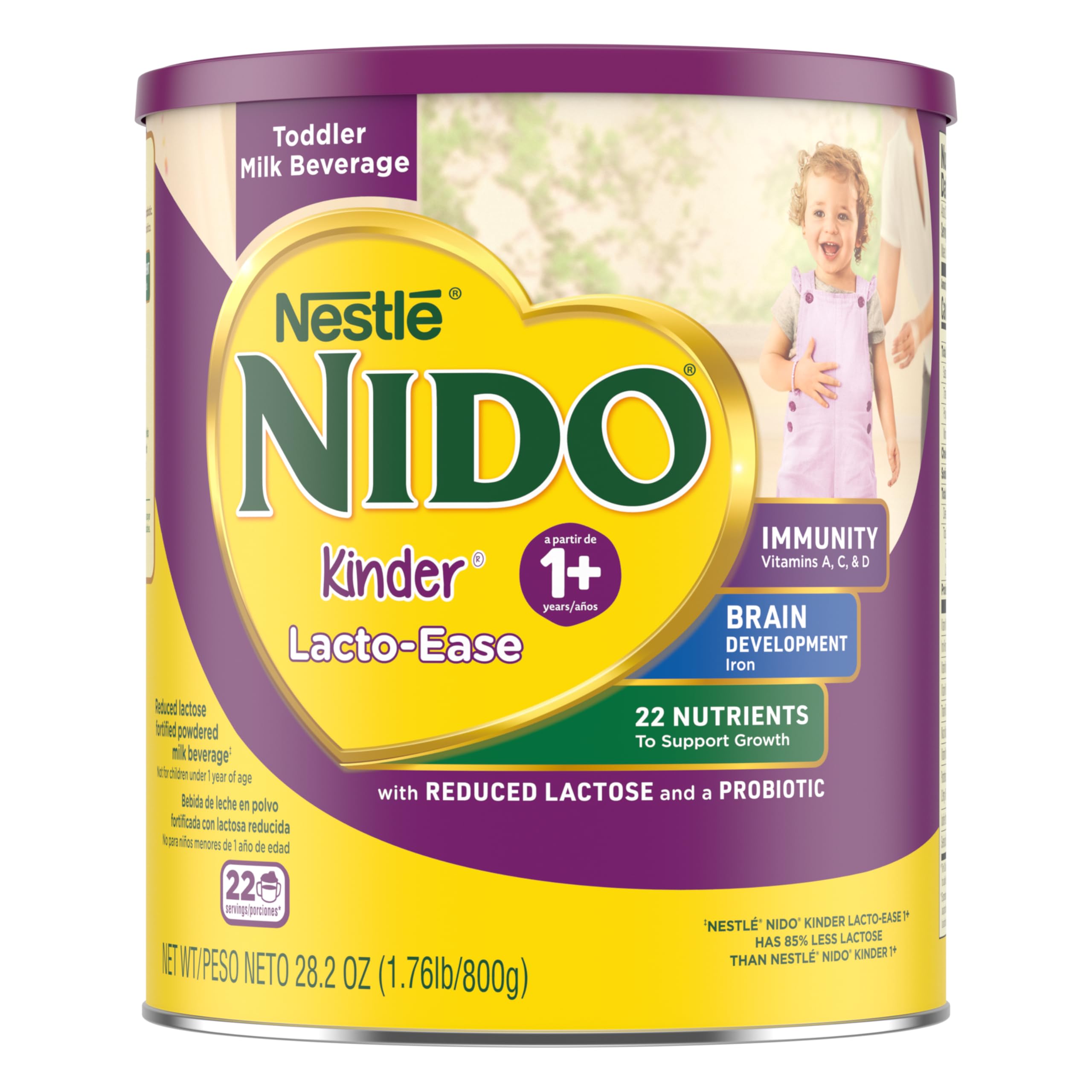 Nestlé NIDO Lacto-Ease container highlighting essential nutrients.