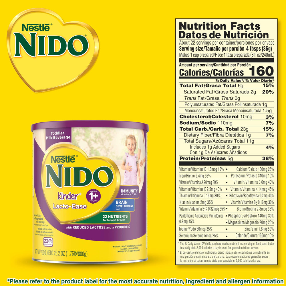 NIDO Lacto-Ease ingredient label with key vitamins.