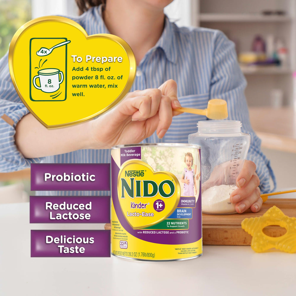 NIDO Lacto-Ease jar reflects encapsulated powder.
