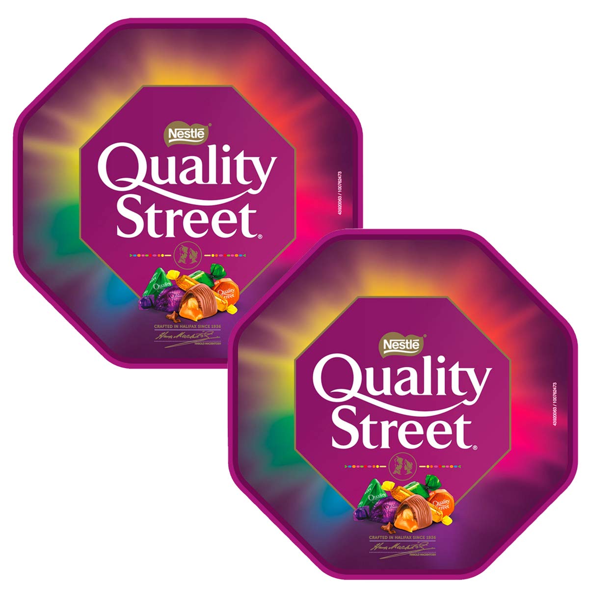 Nestle Quality Street tub on a festive table, a thoughtful gift.