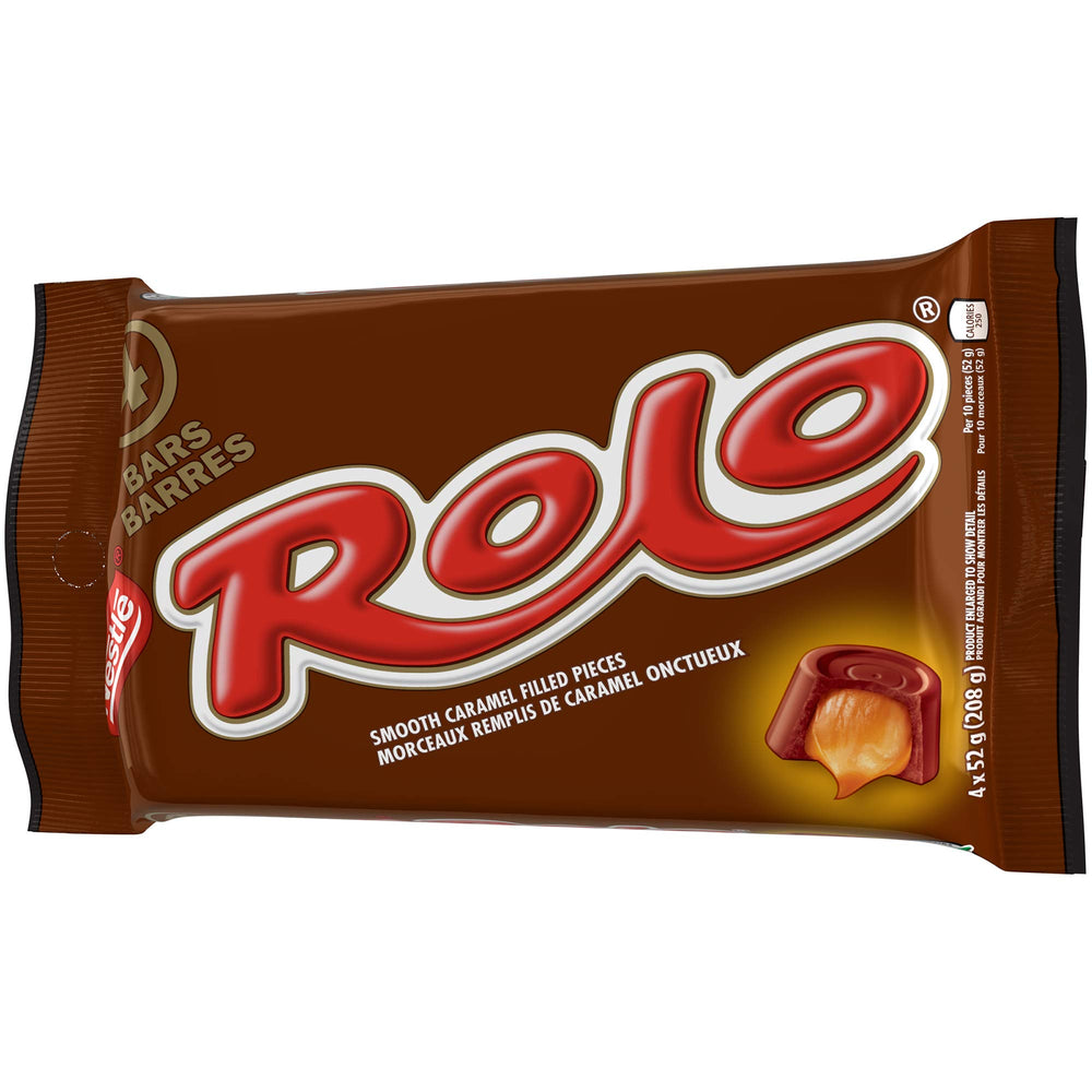 Nestlé Rolo Multipack 4 x 52g caramel centers seen up close.