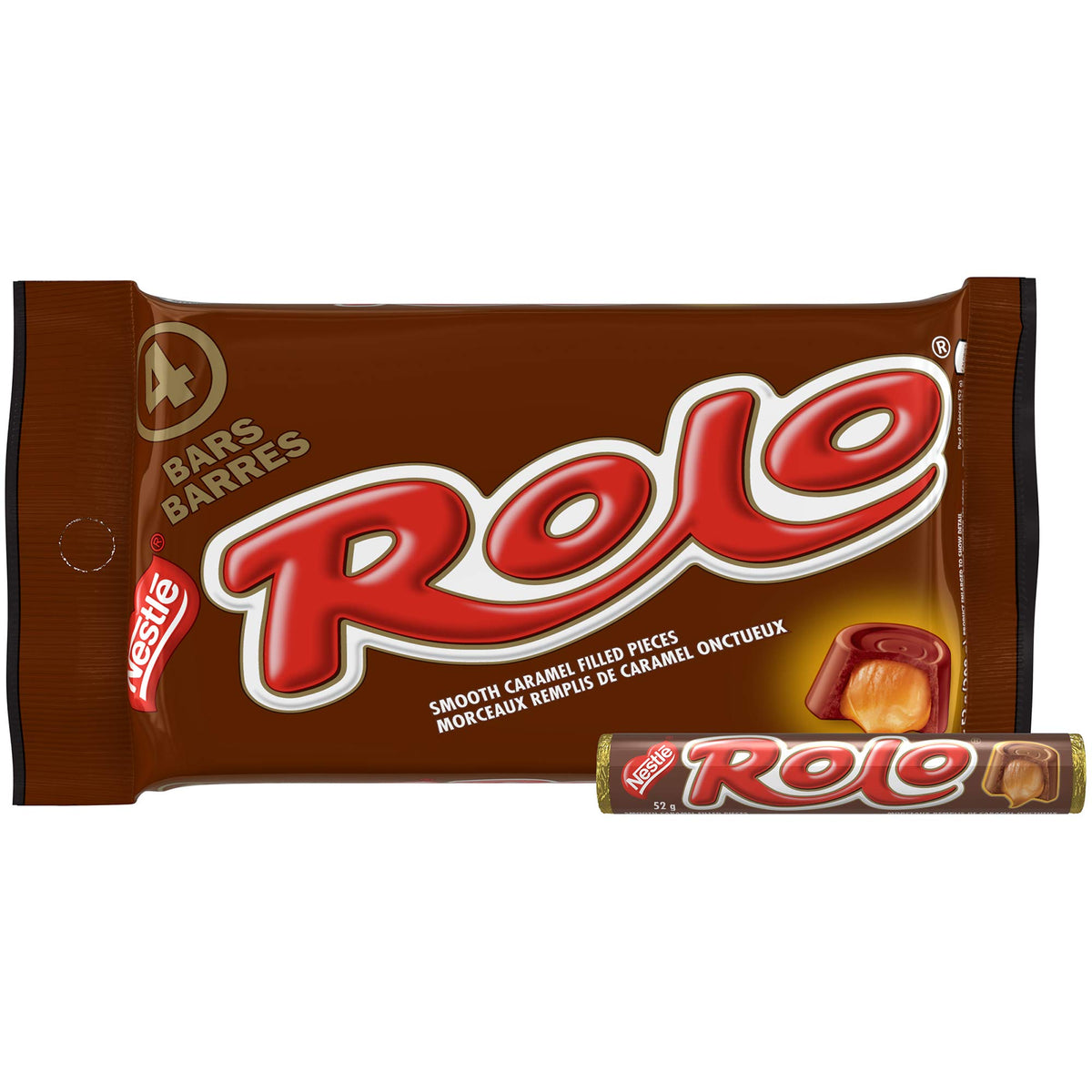 Nestlé Rolo Multipack 4 x 52g packshot, convenient sharing on the go.
