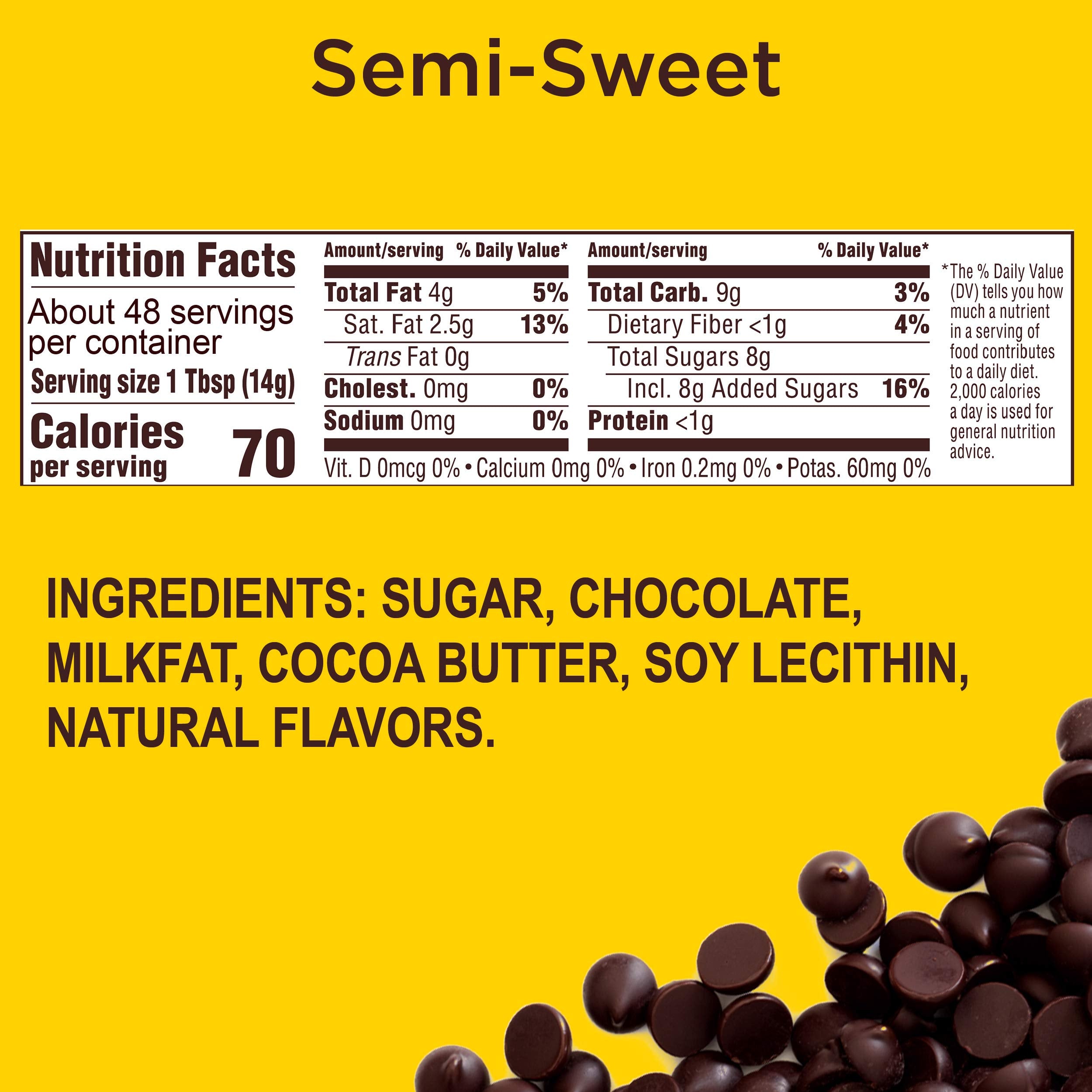 Nestlé Toll House dark chocolate chips bag with 53% cacao for rich desserts