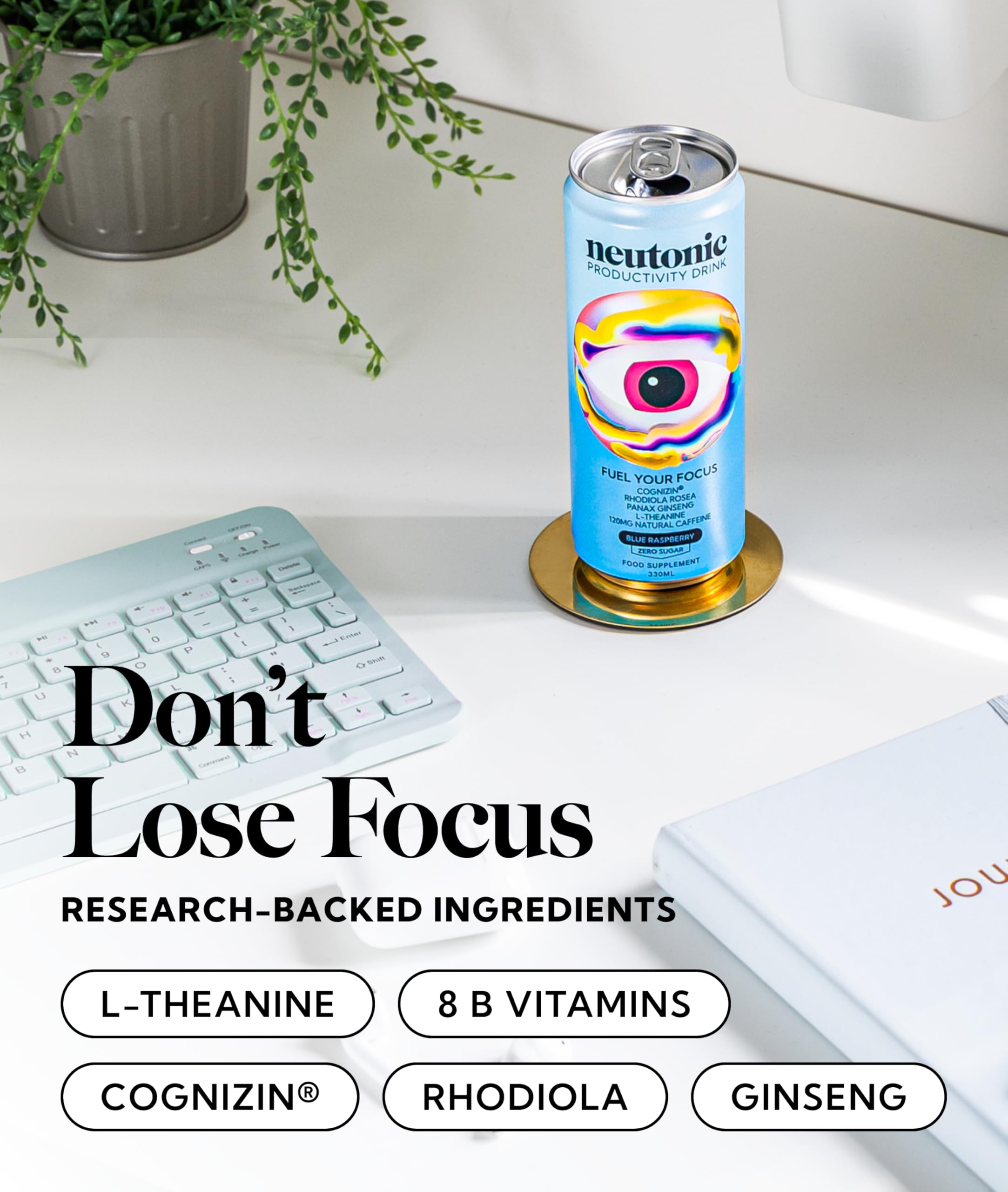 Neutonic nootropic ingredients spotlight beside bottle label for mental clarity potential.