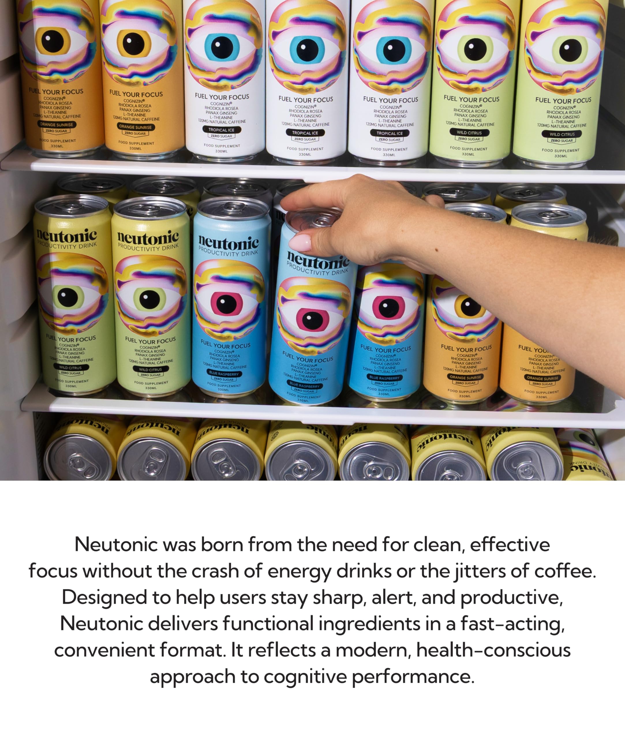 Neutonic blue raspberry can on a desk ready for morning energy.