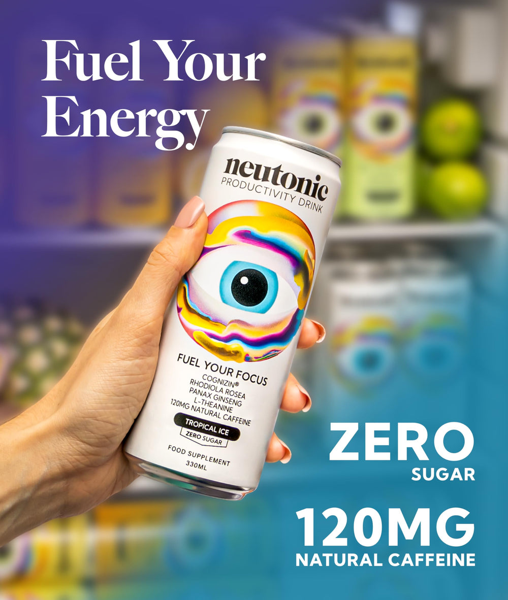 Neutonic Tropical Ice multipack display emphasizes on‑the‑go cognitive boost.