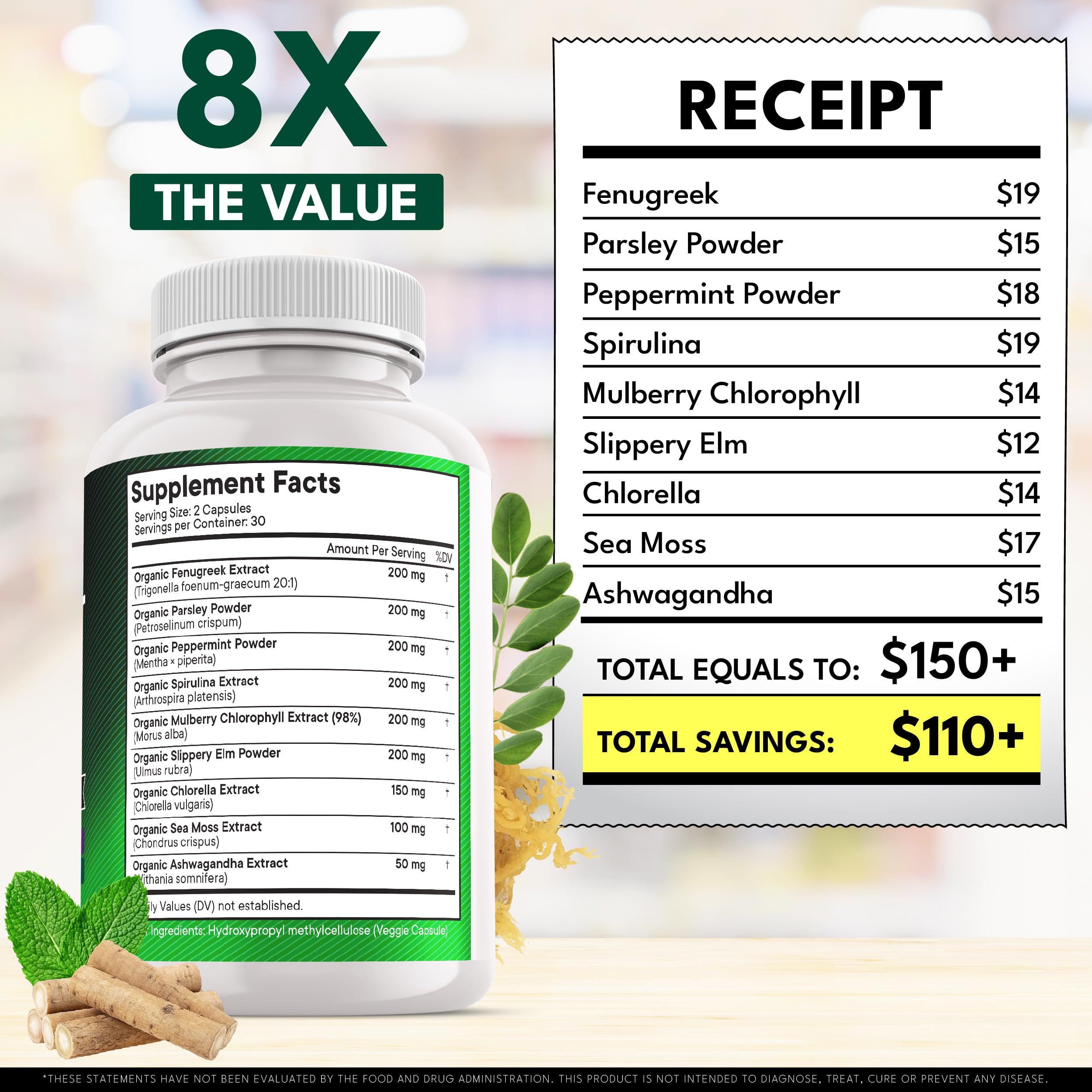 NEW AGE Chlorophyll Fenugreek Capsules sea moss and spirulina provide green nutrients